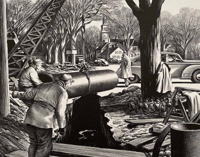 Title Edward Arthur Wilson - Untitled (Pipeline construction in a New England town) / Artist