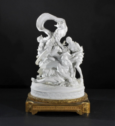 Sevres Style Urn Mounted Bisque Figural Group
