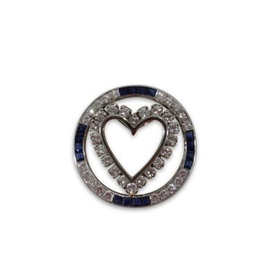 Image for Lot 2.5 TCW Diamond & Sapphire Heart Pendant