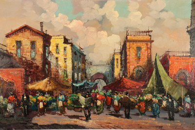 Image for Lot Naples Market Place, Oil on Canvas