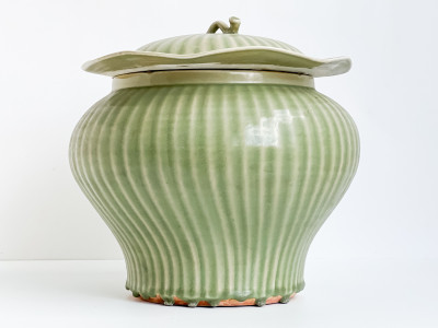 Chinese Celadon Glazed Ceramic Jar and Cover