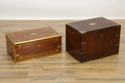 Image for Lot 19th C Wood/Brass Campaign Desk and Box