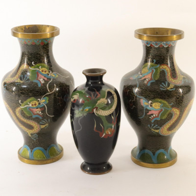 Image for Lot Three Dragon Cloisonne Vases