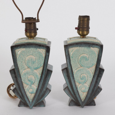 Image for Lot Pair Art Deco Ceramic Lamps, Guhl