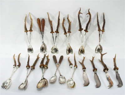 Image for Lot Antler, Wood Handled Serving Spoons, Cheese Knives