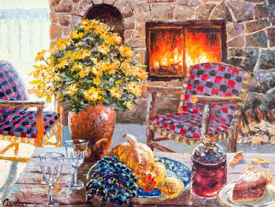 Image for Lot H. Gordon Wang - Untitled (Still Life in Front of Fireplace)