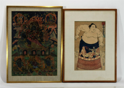 Image for Lot Tibetan Thangka & Japanese Print, 19th C.