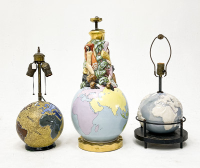 Image for Lot Three Globe Theme Glass And Ceramic Table Lamps