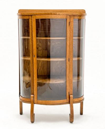 Image for Lot Victorian Oak Bow-Front Curio Cabinet