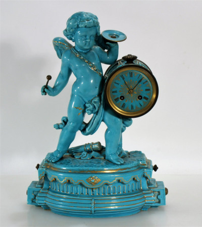 Image for Lot Japy Freres Ceramic Putto Clock, 19th C.
