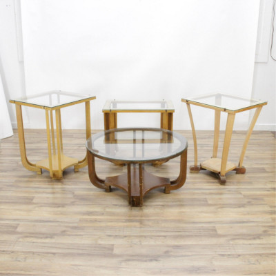 Image for Lot Four Art Deco Wood/Glass Top Tables
