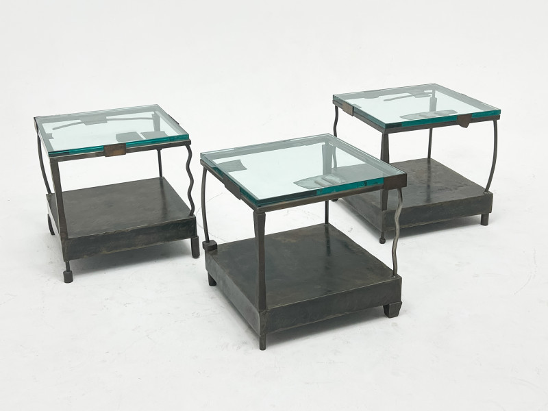 Set of 3 Metal and Glass Side Tables
