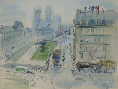 Image for Lot Raoul Dufy Style Watercolor, View of Notre Dame