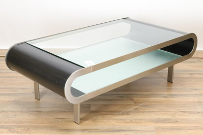 Image for Lot Modern SteelWood and Glass Cocktail Table