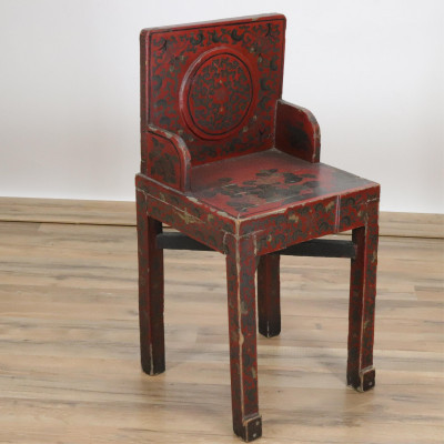 Image for Lot Chinese Cormandel Scarlet Lacquer Chair