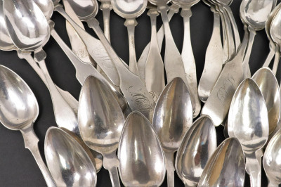 Image 3 of lot 31 Coin Silver Tea Spoons, 18th & 19th C.