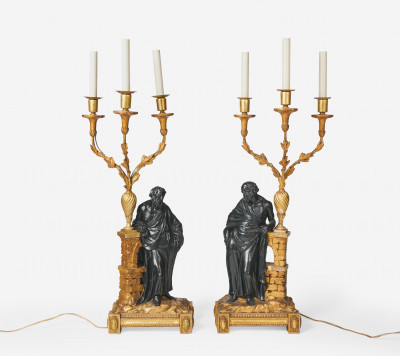 Continental - Pair of Giltwood Lighted Candelabra