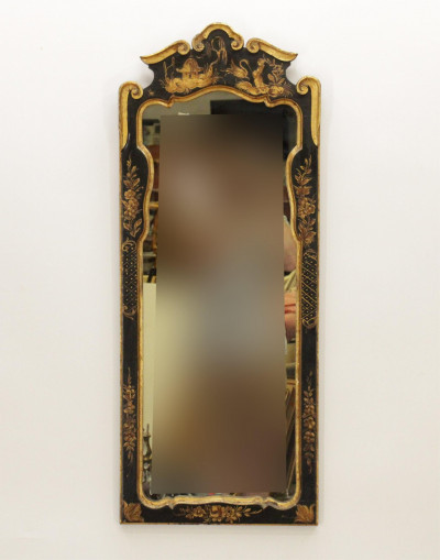 Image for Lot Chinoiserie Decorated Black Lacquer Mirror