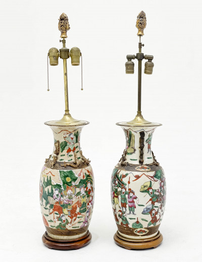 Image for Lot Two Similar Chinese Porcelain Famille Rose Baluster Vases, Mounted as Lamps