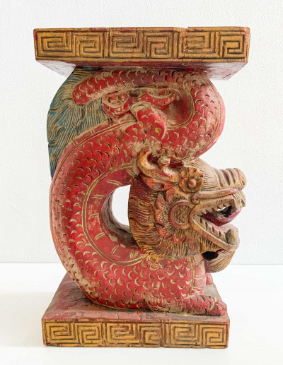 Image for Lot Chinese Carved and Painted Wood Dragon Form Support Column