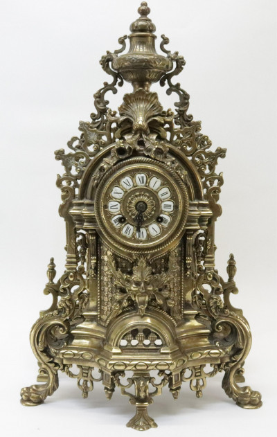 Image for Lot Gothic Style Brass Mantel Clock