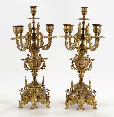 Image for Lot Pair of Rococo Revival Style Gilt Metal Candelabra