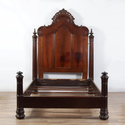 Image for Lot American Baroque Revival Walnut Poster Bedstead