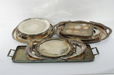 Image for Lot Large Collection English Silverplate Serving Trays