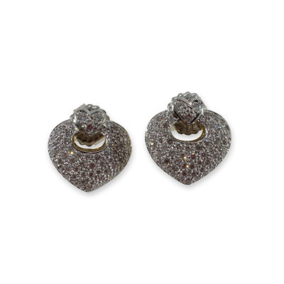 Pair of Pave Diamond Heart Earrings