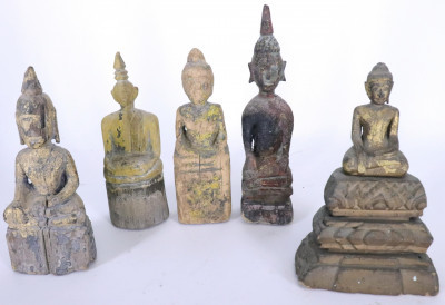 Image for Lot Collection of Vintage Wooden Buddhas