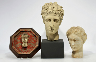 Image 1 of lot 3 Busts, Walnut, Composition & Stone