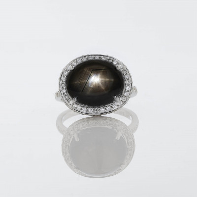 Black Star Sapphire &amp; Diamond Ring, Assil NY