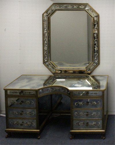 Image for Lot Rococo Style Gold Painted Eglomise Desk & Mirror
