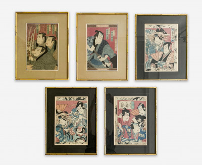 Utagawa Kunisada, Five Japanese Woodcut Prints