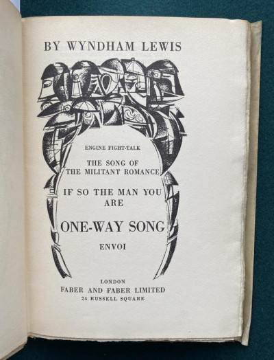 Image for Lot Wyndham Lewis &apos;One-Way Song&apos; signed ltd 1933