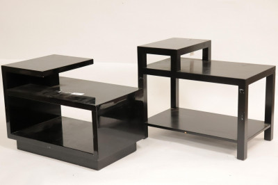 Image for Lot Two Black Lacquer & Painted Stepped End Tables