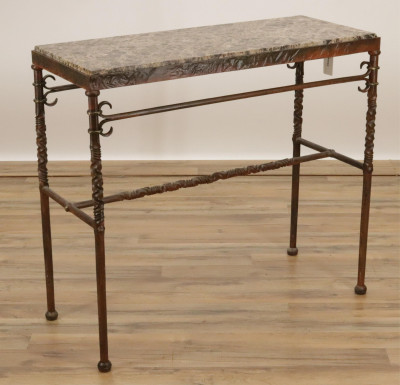 Title Wrought Iron  Brass Marble Top Bakers Table / Artist