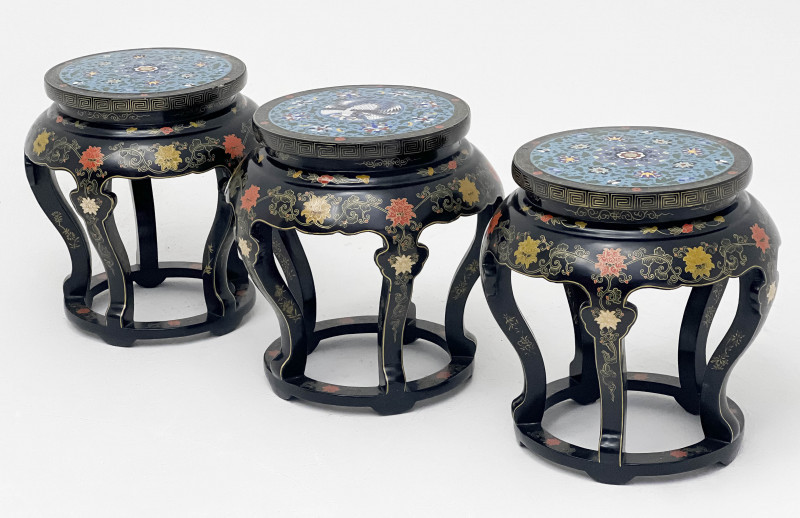Image 2 of lot 3 Polychrome Cloisonné And Black Lacquered Side Tables