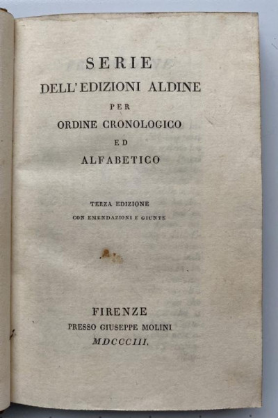 Image for Lot A.C.BURGASSI Serie dell' edizioni Aldine. Florence:1803