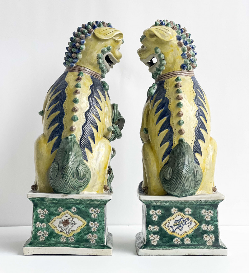Pair of Chinese Porcelain Famille Verte Buddhist Lions