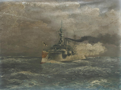 Image for Lot Battleship, Oil on Artist Board