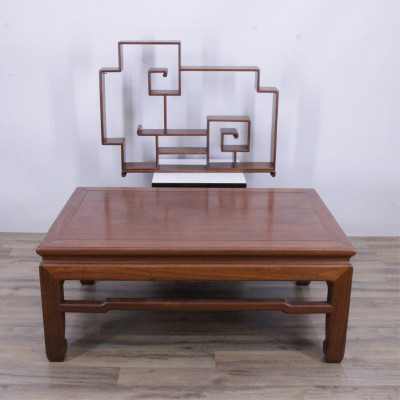 Image for Lot Chinese Hardwood Coffee Table & Hanging Shelf