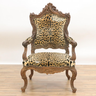 Image for Lot Baroque Style Elaborately Carved Fauteuil