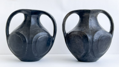 Image for Lot Pair of Chinese Sichuan Black Pottery Amphora Vases