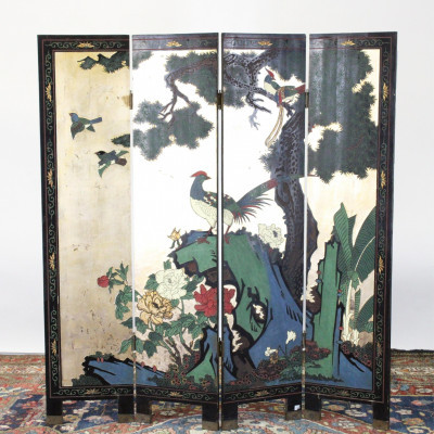 Image for Lot Chinese 4 Panel Wood Carved Screen