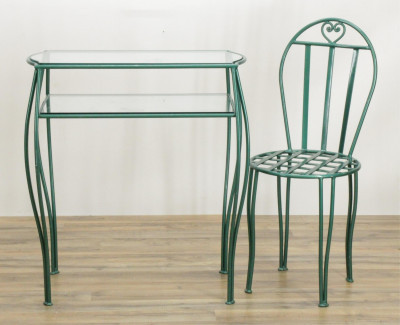 Image for Lot Contemporary Green Enamel Metal Desk & Chair