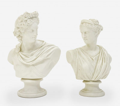 Image for Lot Diana and Apollo Parian Ware Busts