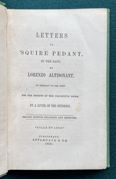 Image 2 of lot [HOSHUR]. Letters to Squire Pedant [2nd ed.] 1856