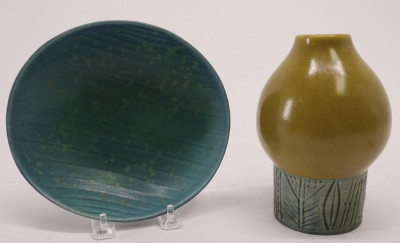 Image for Lot Stalhane Green Ceramic Bowl, Rorstrand & Vase