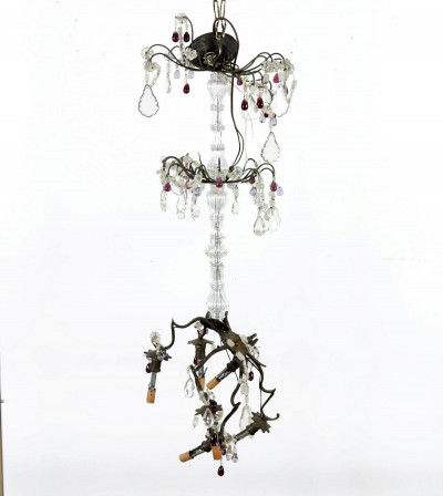 Image for Lot Louis XV Style Amethyst Glass & Brass Chandelier
